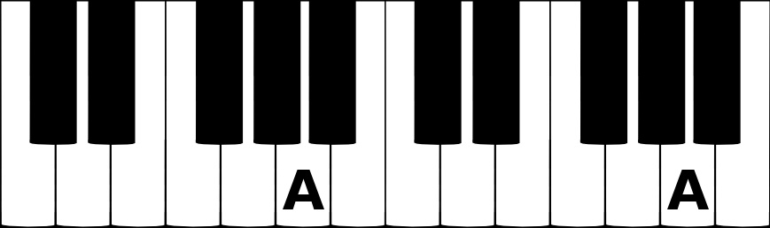 A music note on a piano keyboard