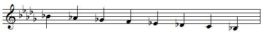B flat descending melodic minor scale