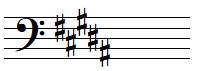 B major key signature in bass clef