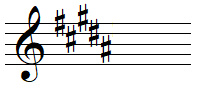 B major key signature in treble clef