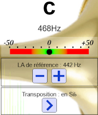 C note on the screen of a tuner for a B♭ trumpet