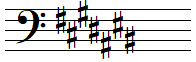 C sharp major key signature in bass clef