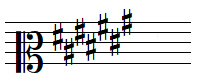 C sharp major key signature in mezzo-soprano clef