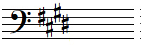 E major key signature in bass clef
