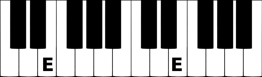 E music note on a piano keyboard