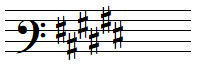 F sharp major key signature in baritone clef