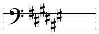 F sharp major key signature in bass clef