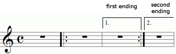 Repeat signs with first and second endings