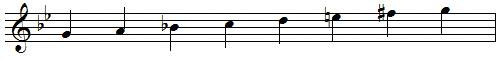 G ascending melodic minor scale