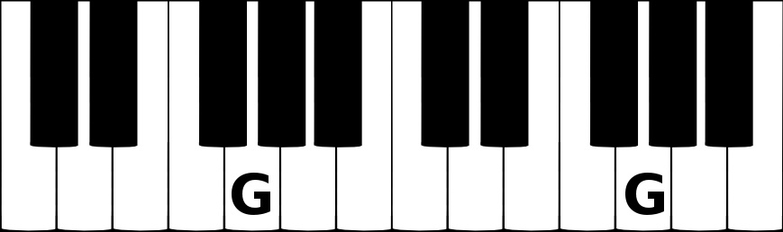 G music note on a piano keyboard[