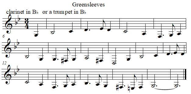Greenleeves in B flat from E flat