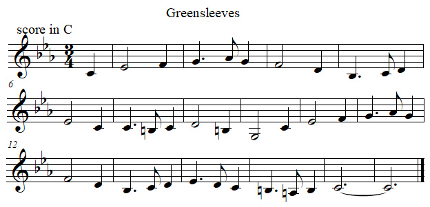 Greenleeves in C from B flat