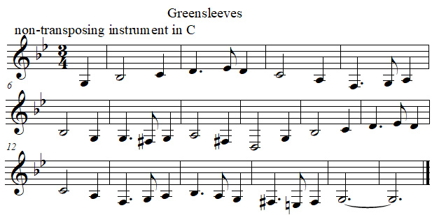 Greenleeves in C from F