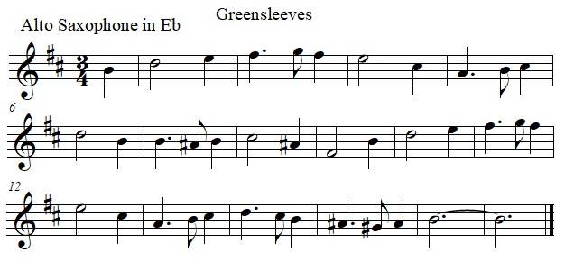 Greenleeves in E flat, saxophone alto