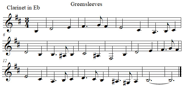 Greenleeves in E flat, clarinet in E flat