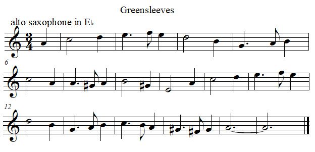 Greenleeves in E flat from B flat