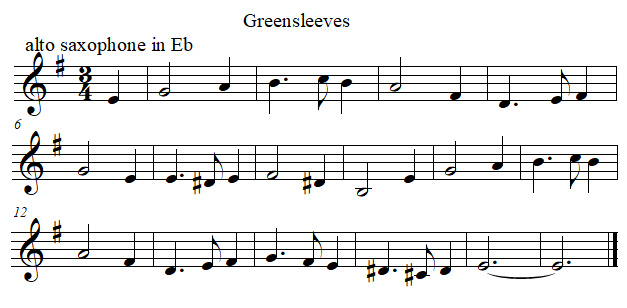Greenleeves in E flat from F