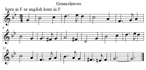 Greenleeves in F from B flat