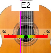 guitar tuner screen for note low E, reference frequency 442 Hertz