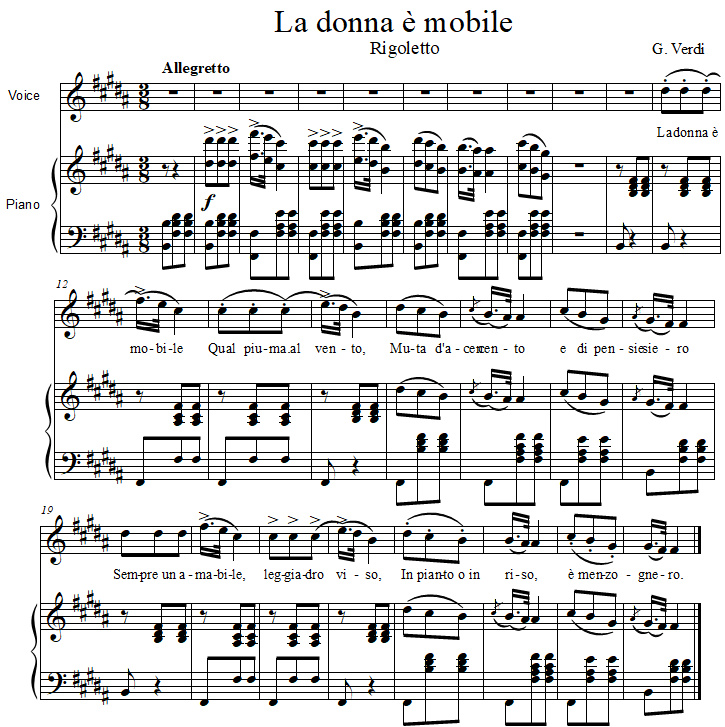 La Donna è Mobile, Rigoletto, by Verdi