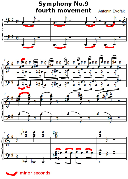Minor seconds in Dvorak Symphony No.9, fourth movement Minor seconds in Dvorak Symphony No.9, fourth movement