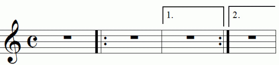 Repeat signs with first and second endings, animation frame 1