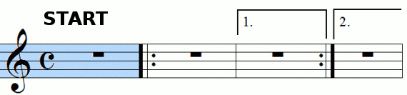 Repeat signs with first and second endings, animation frame 2