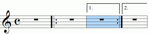 Repeat signs with first and second endings, animation frame 4