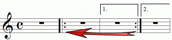 Repeat signs with first and second endings, animation frame 5