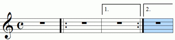 Repeat signs with first and second endings, animation frame 7