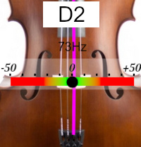 Tuner screen for double bass D string, reference frequency 442 Hertz