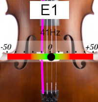 Tuner screen for double bass E string, reference frequency 442 Hertz