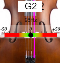 Tuner screen for double bass G string, reference frequency 442 Hertz
