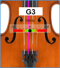 Viola tuner screen for note G3, reference frequency 442 Hertz Viola tuner screen for note G3, reference frequency 442 Hertz