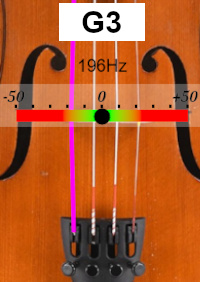 Violin tuner screen for note G3, reference frequency 442 Hertz Violin tuner screen for note G3, reference frequency 442 Hertz